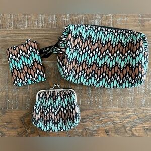 Vera Bradley Teal & Brown Small Bag Set, 3-Piece Matching